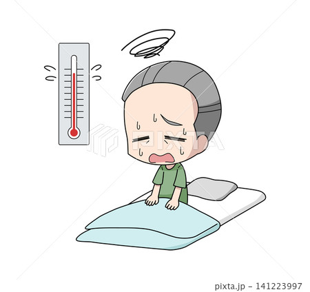 暑さで眠れない高齢男性のイラスト 141223997