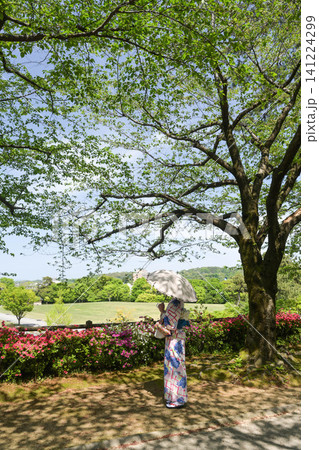 金沢城公園を散策する着物女子 141224299