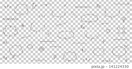 手書き風の飾り素材のベクターイラストセット。フレーム、アイコン、吹き出し、落書き 141224330