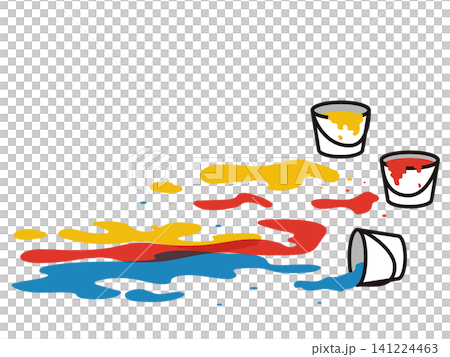 A vector graphic of a bucket overflowing with three colors of paint, perfect for art and creative backgrounds. A vector graphic of a bucket overflowing with three colors of paint, perfect for art and creative backgrounds. 141224463