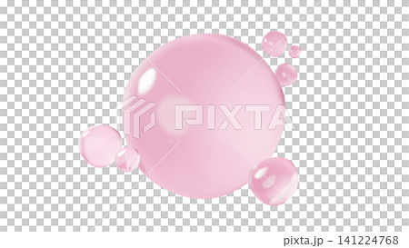 ピンクのぷるんとした水滴 気泡 3D素材 美容コスメ成分イメージ（png） 141224768