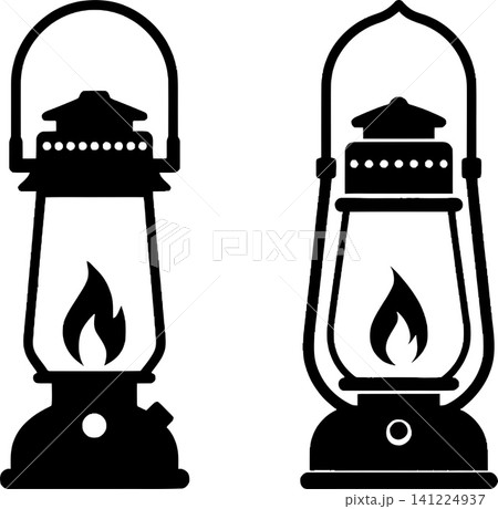 Two kettles with flames underneath on a flat base in silhouette design Two kettles with flames underneath on a flat base in silhouette design 141224937