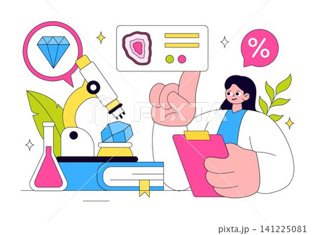 Mineralogist Vector Illustration Featuring Gemstone Analysis, Geological Research, Mineral Exploration, Mining, and Laboratory Science 141225081