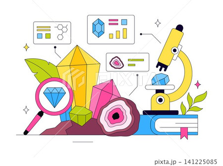 Mineralogist Vector Illustration Featuring Gemstone Analysis, Geological Research, Mineral Exploration, Mining, and Laboratory Science Mineralogist Vector Illustration Featuring Gemstone Analysis, Geological Research, Mineral Exploration, Mining, and Laboratory Science 141225085