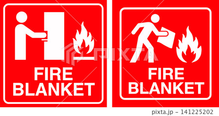 Fire Blanket Safety Instruction Sign with Person Using Fire Extinguishing Equipment 141225202