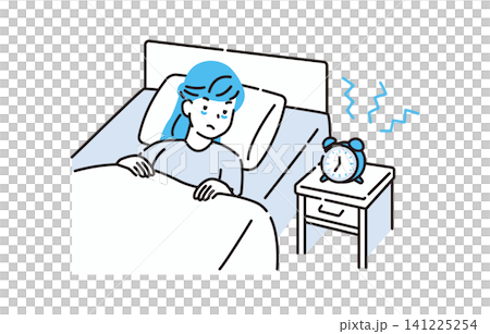 A woman struggling with her alarm clock on sleepless nights. A woman struggling with her alarm clock on sleepless nights. 141225254