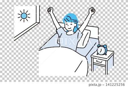 清晨,一位女士在床上伸懶腰。 清晨,一位女士在床上伸懶腰。 141225256