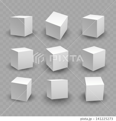 White 3D Cube Box Mockup Set Vector 141225273
