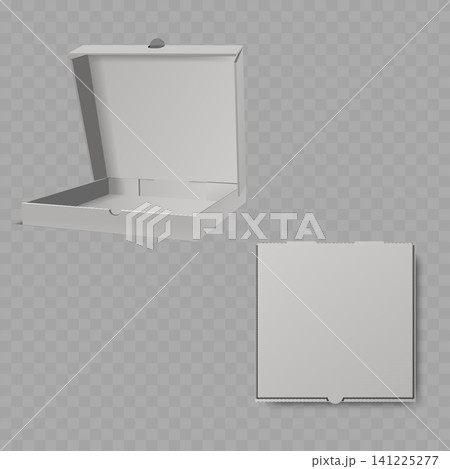Open and Closed Silver Pizza Box Mockup Vector Open and Closed Silver Pizza Box Mockup Vector 141225277