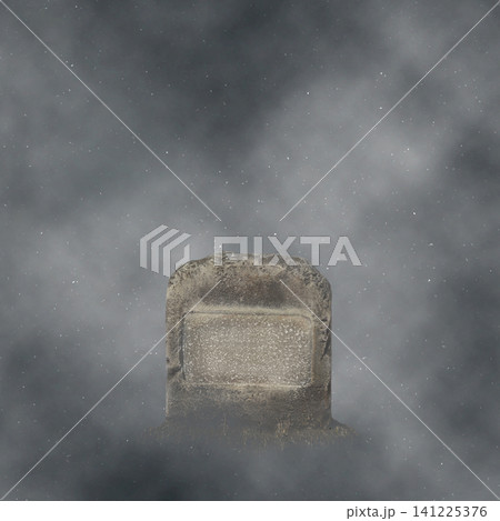 An atmospheric, moody scene featuring a weathered, blank stone headstone emerging from a dark, foggy, and misty environment, perfect for themes of mystery, death, or Halloween background An atmospheric, moody scene featuring a weathered, blank stone headstone emerging from a dark, foggy, and misty environment, perfect for themes of mystery, death, or Halloween background 141225376