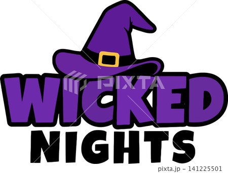 Halloween Witch Hat with Wicked Text Typography Vector Illustration on White Background 141225501