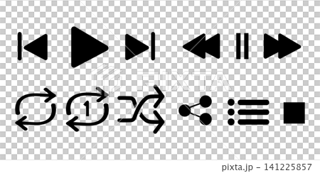 A set of simple control icons for use with music players and video playback apps. A set of simple control icons for use with music players and video playback apps. 141225857