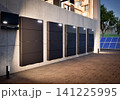 Group of home batteries or energy storage systems with solar panels 141225995