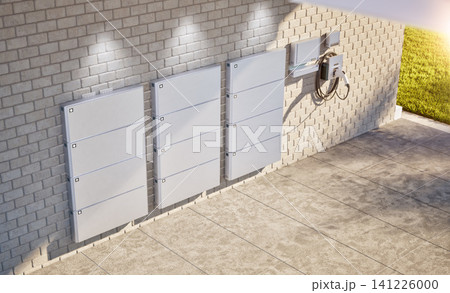Group of home batteries or energy storage systems in garage Group of home batteries or energy storage systems in garage 141226000