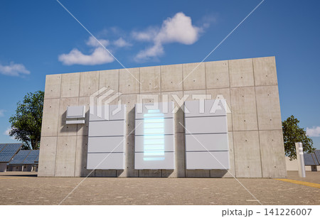 Group of home batteries or energy storage systems on wall outdoor 141226007