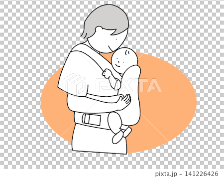 An illustration of a mother and baby being carried in a baby carrier. An illustration of a mother and baby being carried in a baby carrier. 141226426