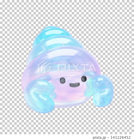 Cute and dreamy puffy sticker-style 3D sea creature icons: Hermit crab Cute and dreamy puffy sticker-style 3D sea creature icons: Hermit crab 141226452