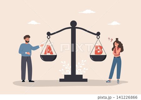 Plan B concept. Woman and man with business challenge and choice for plan A or plan B by mapping route from start to end. Vector illustration in flat cartoon style Plan B concept. Woman and man with business challenge and choice for plan A or plan B by mapping route from start to end. Vector illustration in flat cartoon style 141226866