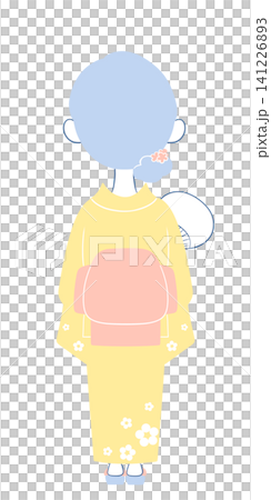 浴衣を着た若い女性のイラスト　後ろ姿 141226893