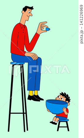 Father and Son with Different Sized Bowls Father and Son with Different Sized Bowls 141226969