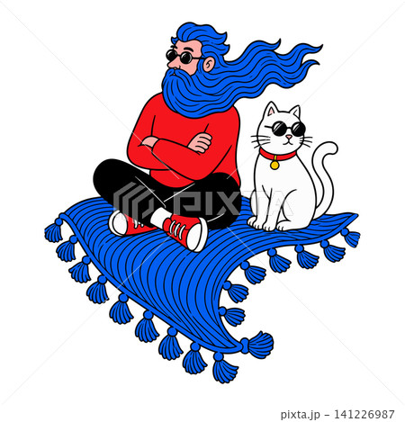 Man and Cat on a Flying Carpet 141226987