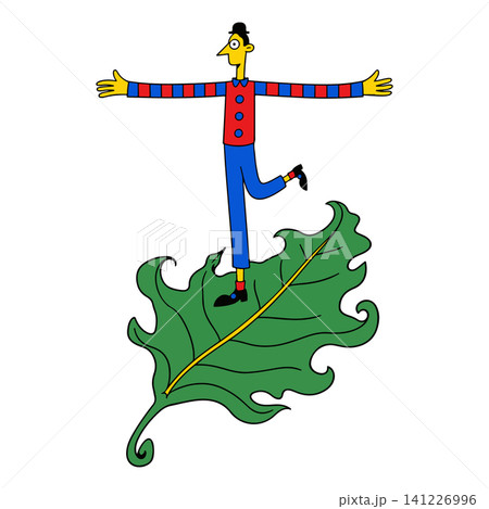 Cartoon Man Balancing on a Leaf Cartoon Man Balancing on a Leaf 141226996