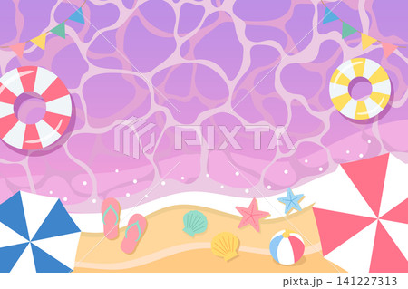 夕焼けのビーチ 夏 サマーセール 海 砂浜 イラスト ベクター 夕焼けのビーチ 夏 サマーセール 海 砂浜 イラスト ベクター 141227313