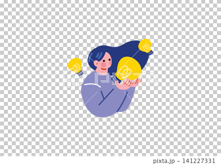 An illustration of a businesswoman having a sudden flash of inspiration. An illustration of a businesswoman having a sudden flash of inspiration. 141227331