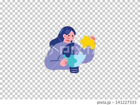 アイディアを閃くビジネス女性のイラスト アイディアを閃くビジネス女性のイラスト 141227333