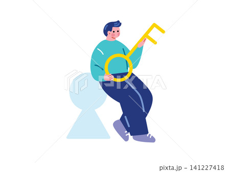 問題絵を解決するビジネスマンのイラスト 問題絵を解決するビジネスマンのイラスト 141227418