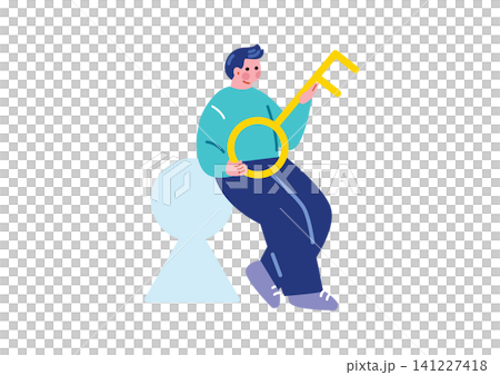 問題絵を解決するビジネスマンのイラスト 問題絵を解決するビジネスマンのイラスト 141227418