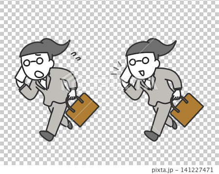 A woman in a suit running with a smartphone (set) A woman in a suit running with a smartphone (set) 141227471