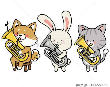 ユーフォニアムを演奏するかわいい動物セット 柴犬 うさぎ ねこ ユーフォニアムを演奏するかわいい動物セット 柴犬 うさぎ ねこ 141227660