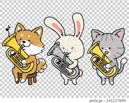 ユーフォニアムを演奏するかわいい動物セット 柴犬 うさぎ ねこ ユーフォニアムを演奏するかわいい動物セット 柴犬 うさぎ ねこ 141227660