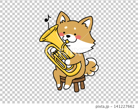 A cute dog playing the euphonium A cute dog playing the euphonium 141227662