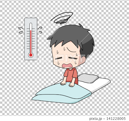 暑さで眠れない男子のイラスト 暑さで眠れない男子のイラスト 141228005