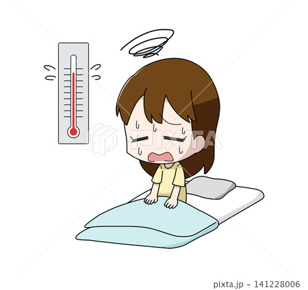 暑さで眠れない女子のイラスト 141228006