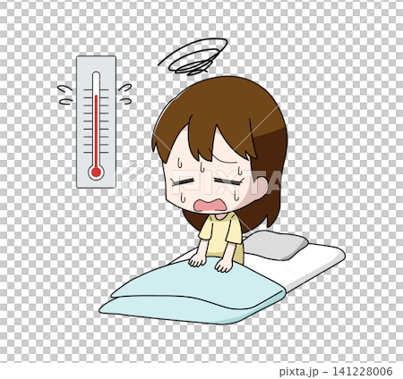 暑さで眠れない女子のイラスト 141228006