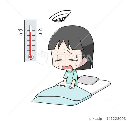 暑さで眠れない女の子のイラスト 141228008