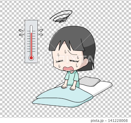 An illustration of a girl who can't sleep because of the heat. An illustration of a girl who can't sleep because of the heat. 141228008