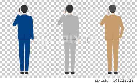 A set of images showing a businessman from behind (full body) making a phone call on his smartphone. A set of images showing a businessman from behind (full body) making a phone call on his smartphone. 141228328