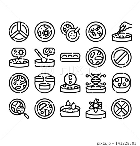 Petri dish science research and laboratory icons Petri dish science research and laboratory icons 141228503