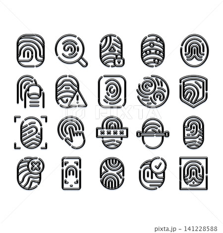 Fingerprint security and biometric identification outline icons Fingerprint security and biometric identification outline icons 141228588