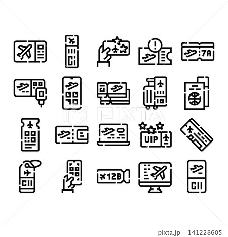 Travel airline tickets and boarding pass icons collection Travel airline tickets and boarding pass icons collection 141228605