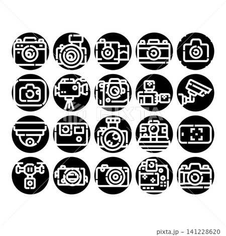 Icons collection featuring various camera types and video equipment Icons collection featuring various camera types and video equipment 141228620