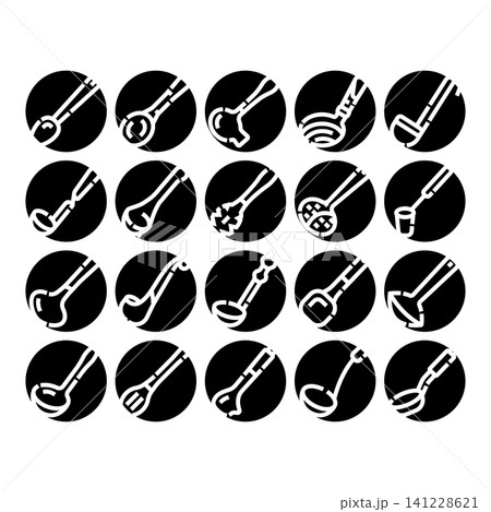Cooking utensils collection with various kitchen ladles Cooking utensils collection with various kitchen ladles 141228621