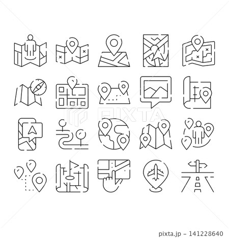 Map navigation location pin geography travel path icons Map navigation location pin geography travel path icons 141228640