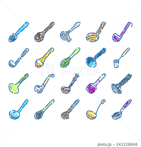 Hand drawn kitchen ladles and cooking utensils collection Hand drawn kitchen ladles and cooking utensils collection 141228648