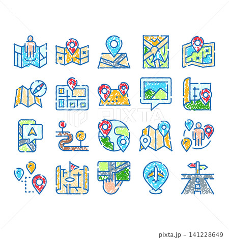 Map navigation location pin tracking route finding icons Map navigation location pin tracking route finding icons 141228649