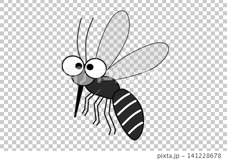 An illustration of a black mosquito with white stripes. An illustration of a black mosquito with white stripes. 141228678